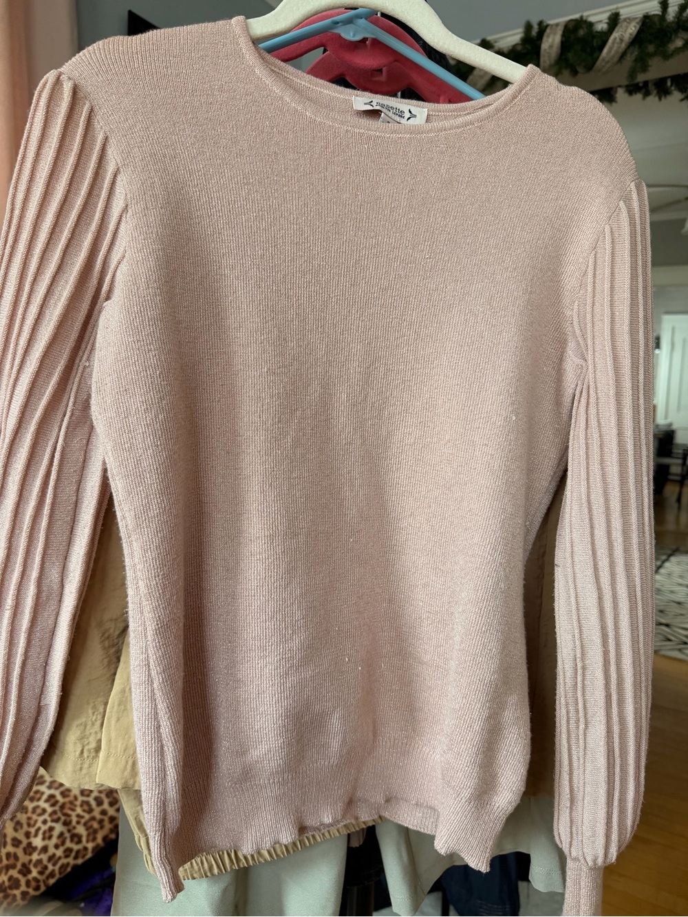 Nanette Lepore Blush Pink Rib-Sleeve Crewneck Sweater